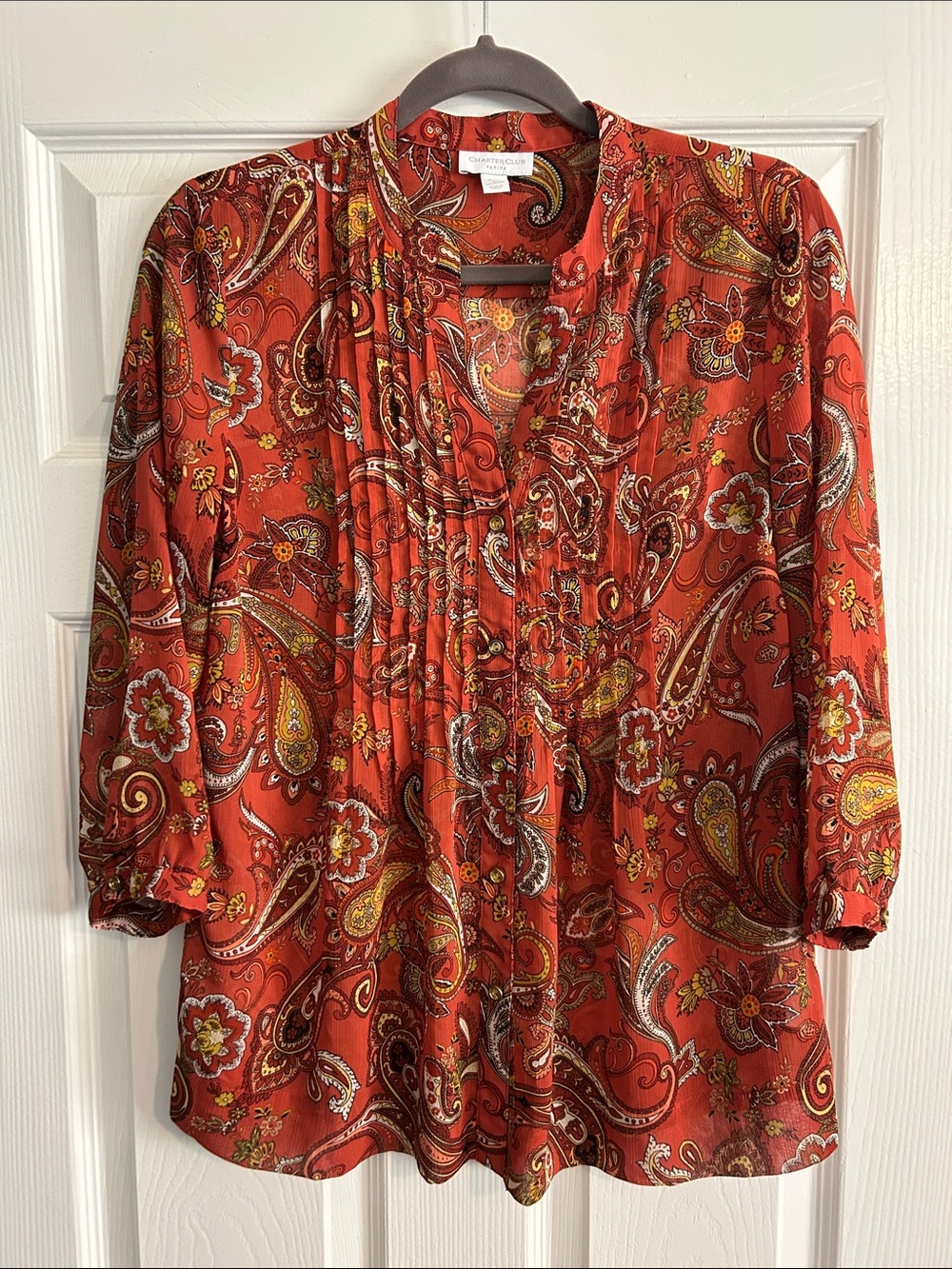 Charter Club Rust Paisley Pintuck Tunic
